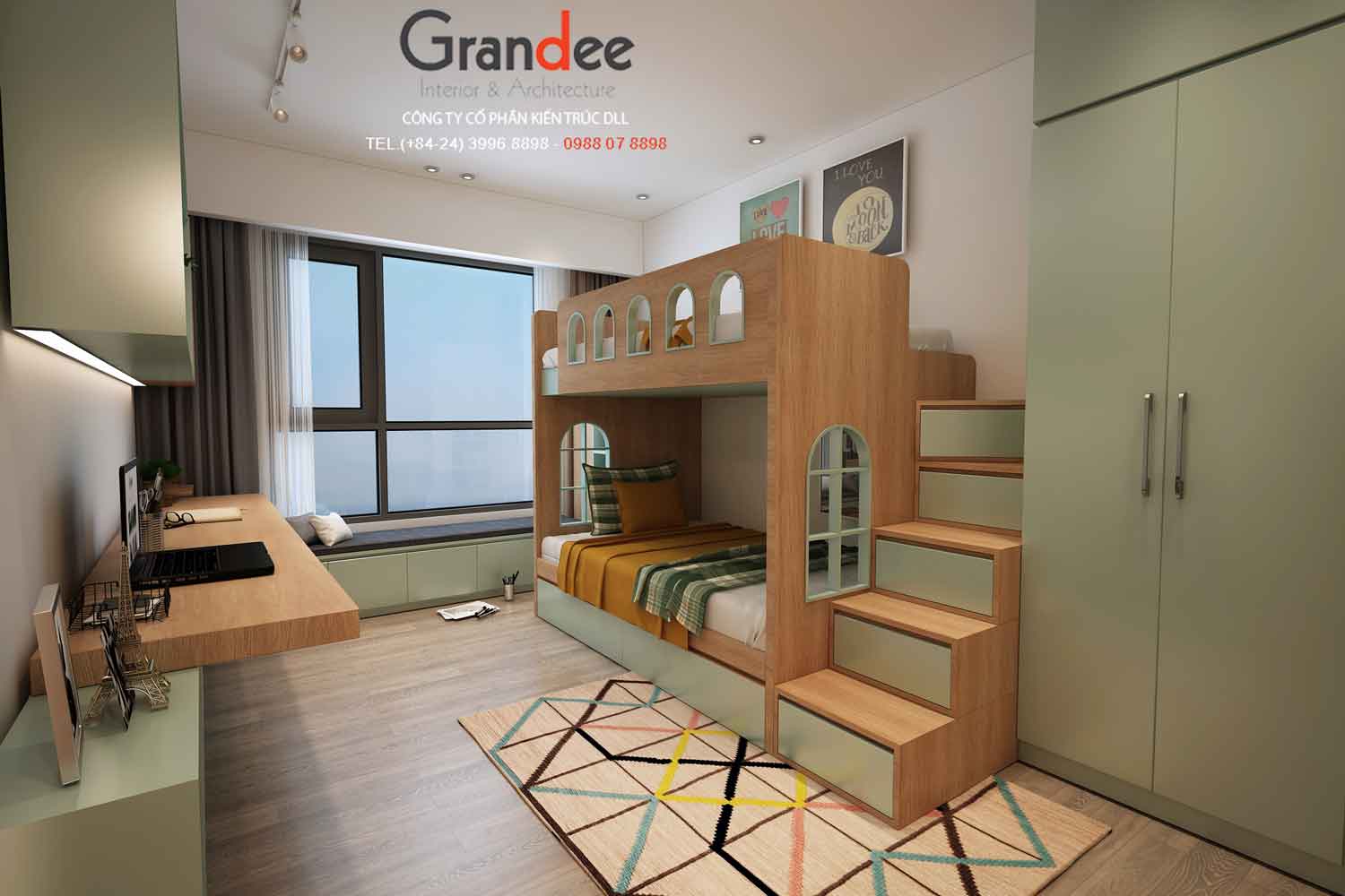 Thiết kế nội thất phòng ngủ con gái chung cư Dream Land Bonanza Duy Tân
