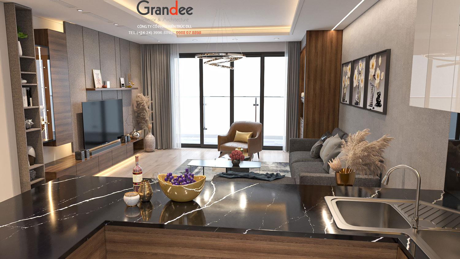 Thiết kế nội thất phòng khách chung cư Hoàng Huy